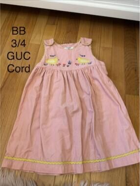 Baby Boden Girls 3/4 Pink Corduroy Dress with Embroidered Birds